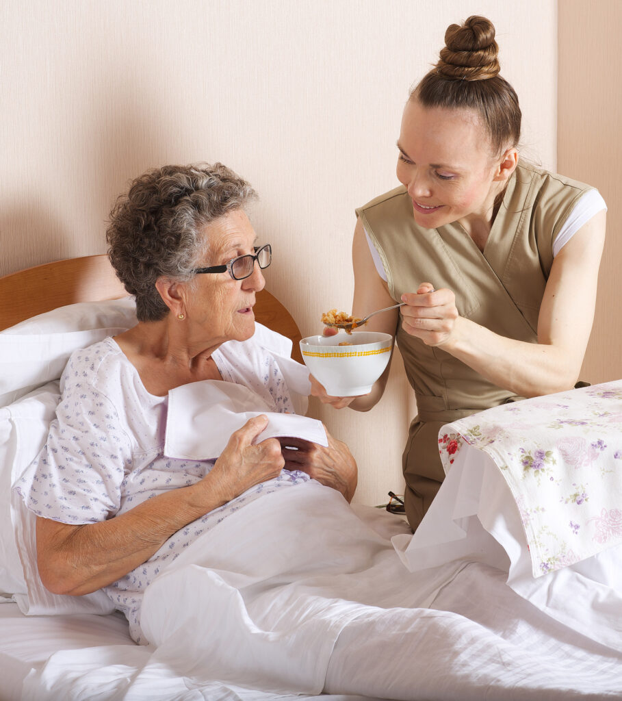 Visit of senior social work assistant to an old woman